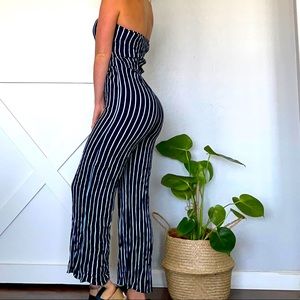 Papaya Blue Striped Strapless One Piece